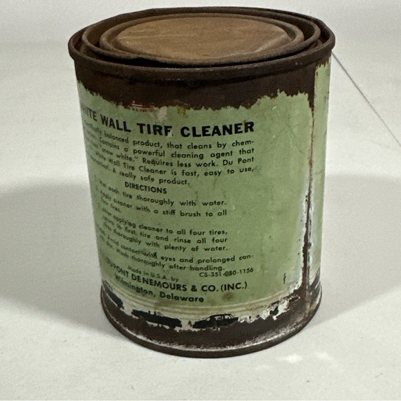 Vintage DuPont White Wall Tire Cleaner  Tin Can "7" Car Auto Graphics Feels Full - Picture 2 of 8